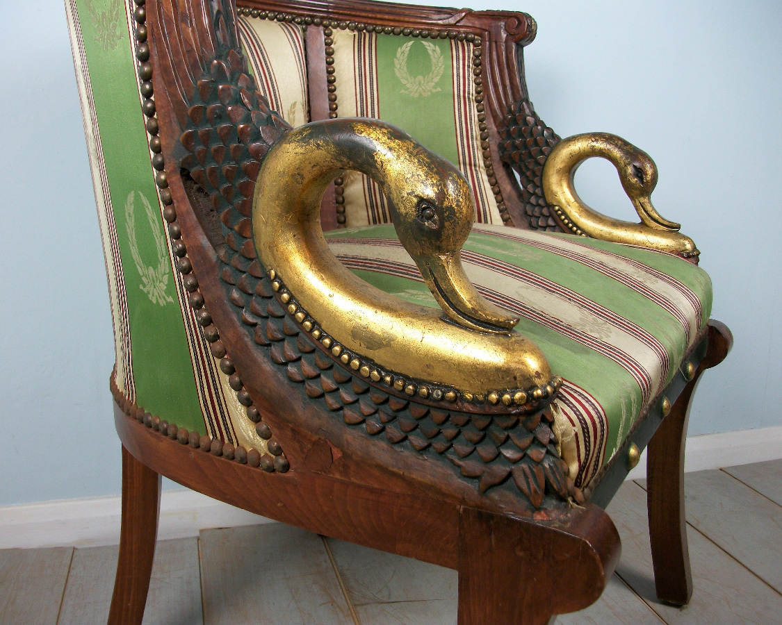 Empire Style Gilt Walnut Tub Shaped Desk Chair